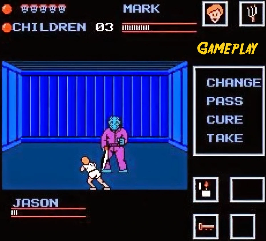 Real gameplay footage from 1989 on the Nintendo 8-bit console showing Friday the 13th fighting Jason