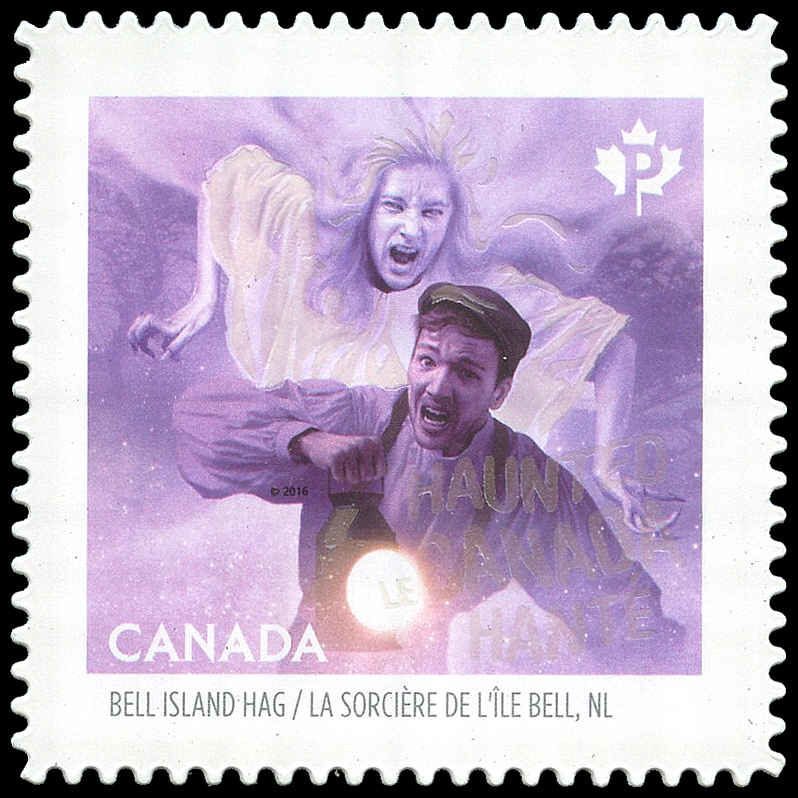 The Bell Island Hag postage stamp is an actual postage stamp made by Canada Post