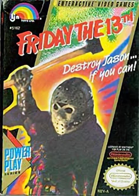 The official box art for the friday the 13th video game from nintendo in 1989