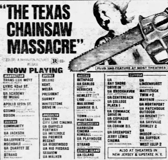 Texas chainsaw ad from a newspaper in 1974