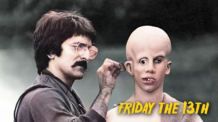 Tom Savini working on the set of Friday the 13th