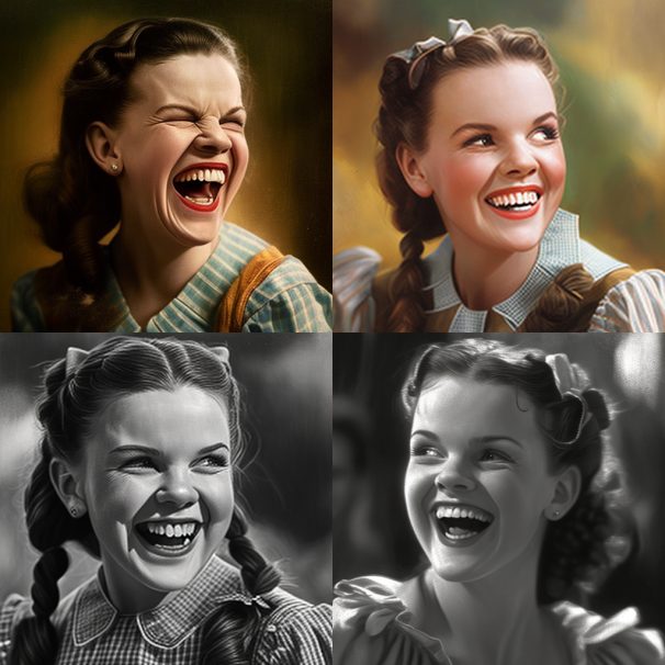 Judy Garland cannot stop laughing on the set of the Wizard of Oz movie
