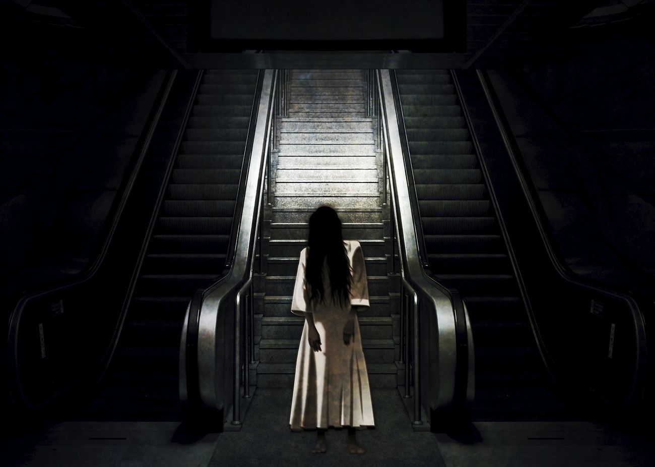 Free female ghost on escalator