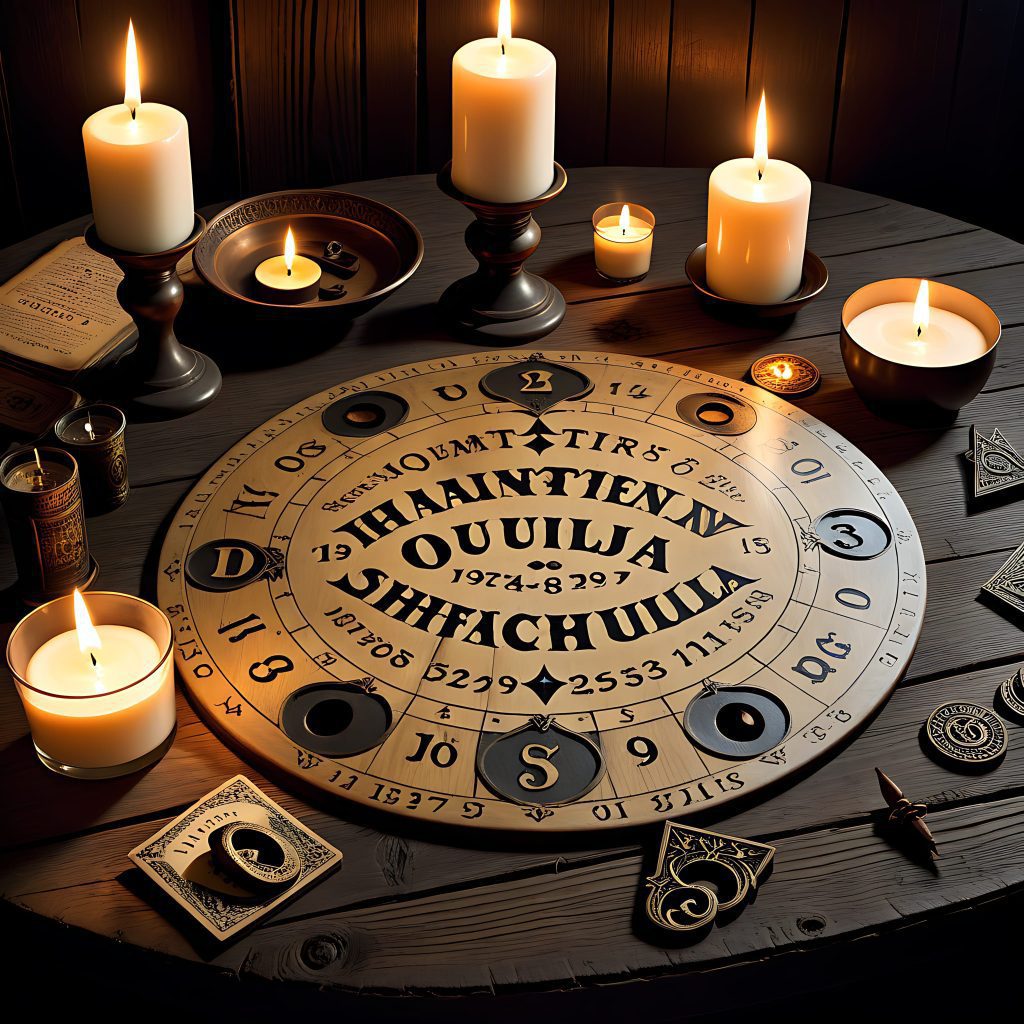 Ouija Board with candles and runestones