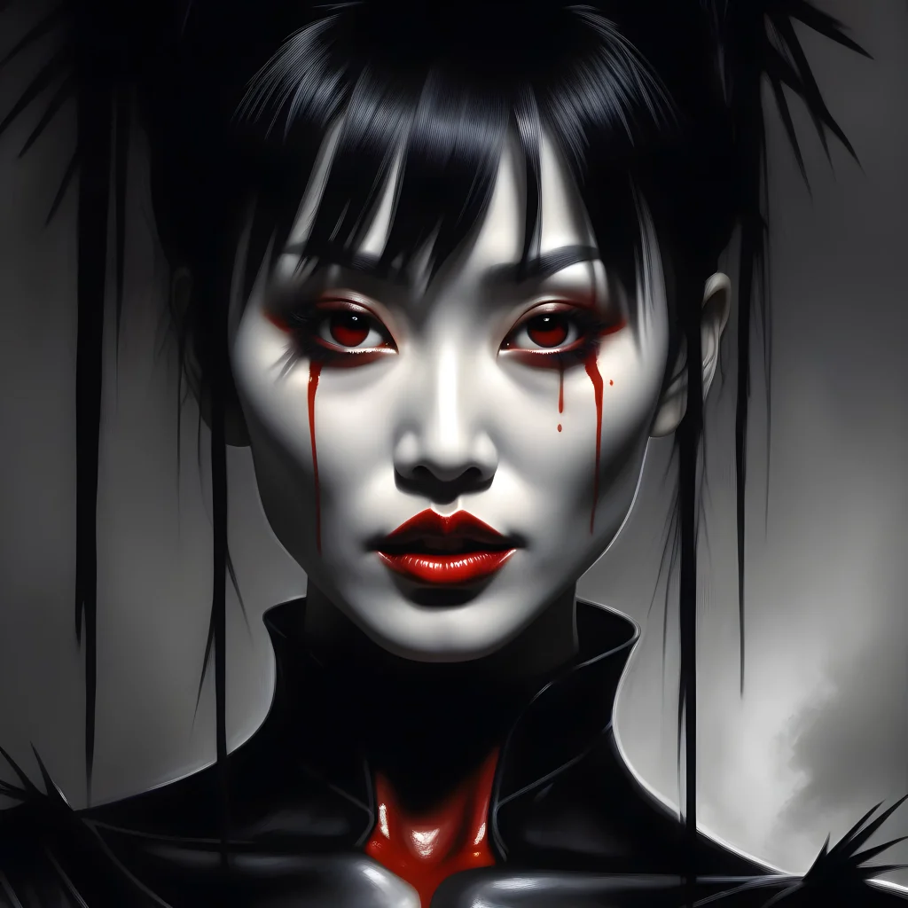 Haunting visage of Myca from The Crow portrayed by Bai Ling in full costume and makeup