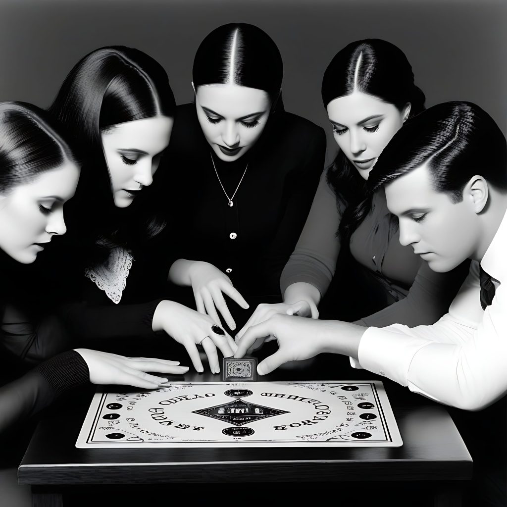 A group of young people using a Ouija Board for the first time