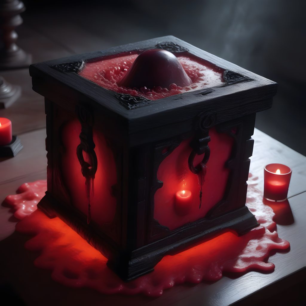Wax bubbling out of the top of a Dybbuk Box as a demon tries to escape