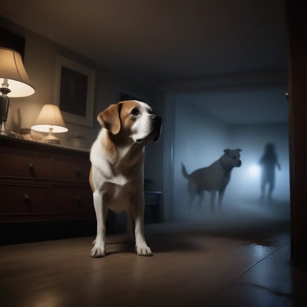 dog sensing a ghost in a home