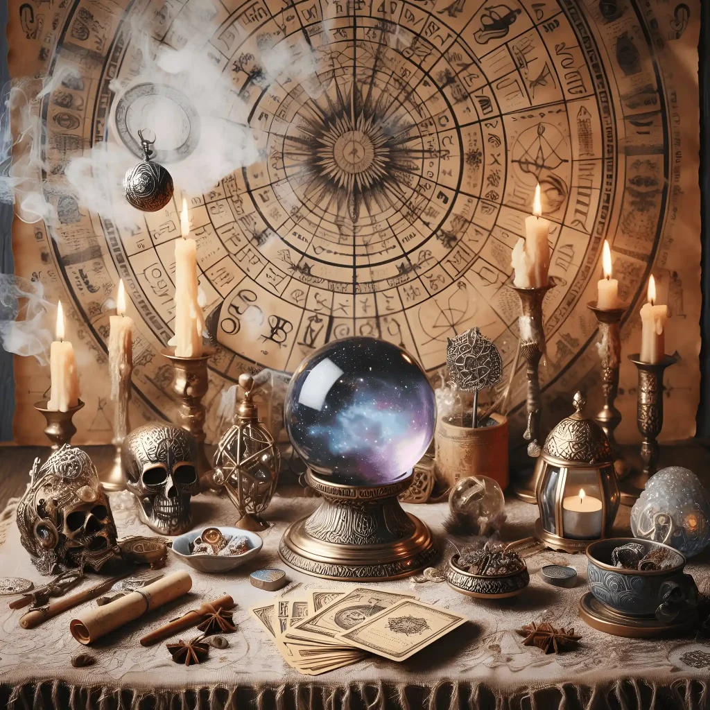 Altar displaying esoteric beliefs and mystical rituals associated with secret societies