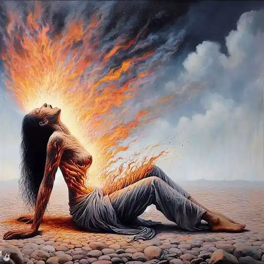 A women on a pile of sand Spontaneous Human Combustion